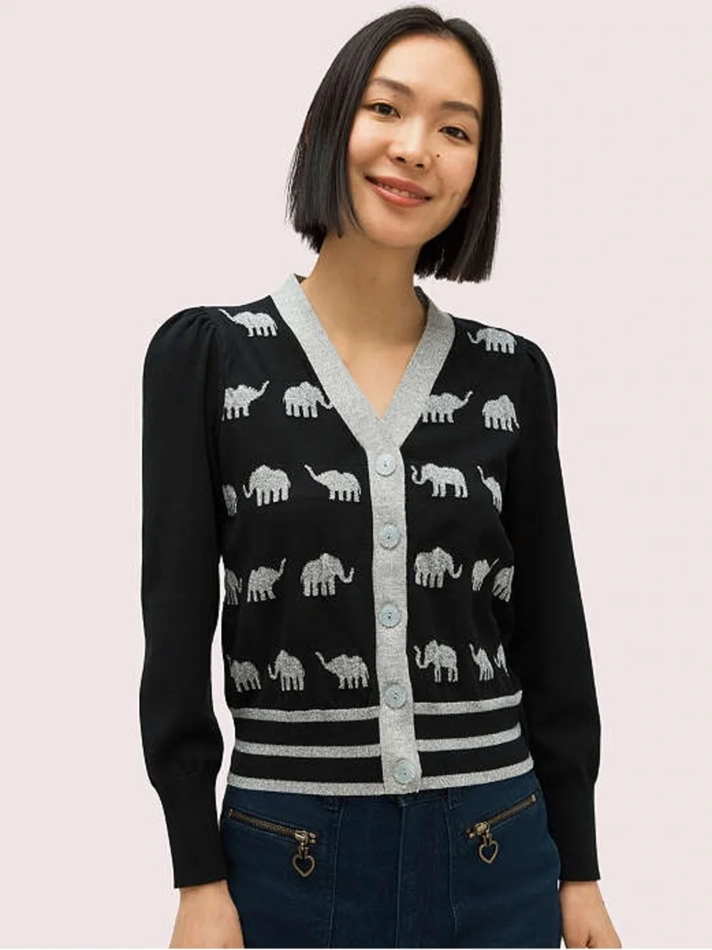 kate spade Black V-Neck Cardigan with Silver Elephant Motif- send an offer ❤️
